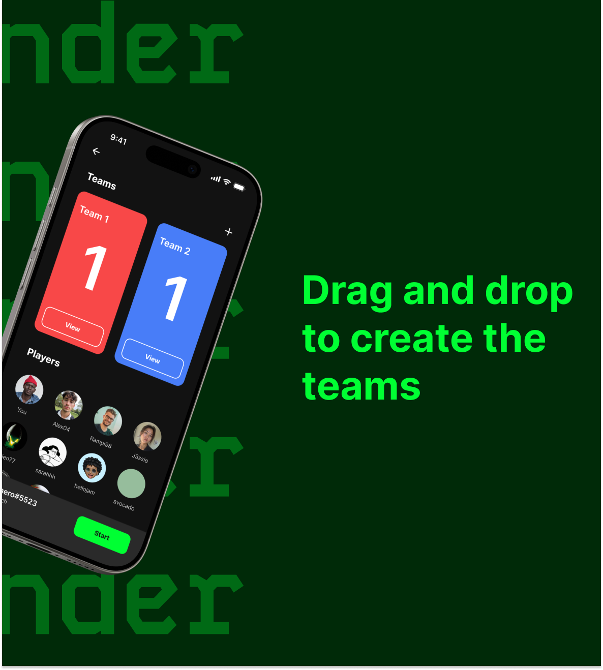 The Interface where you can create the teams